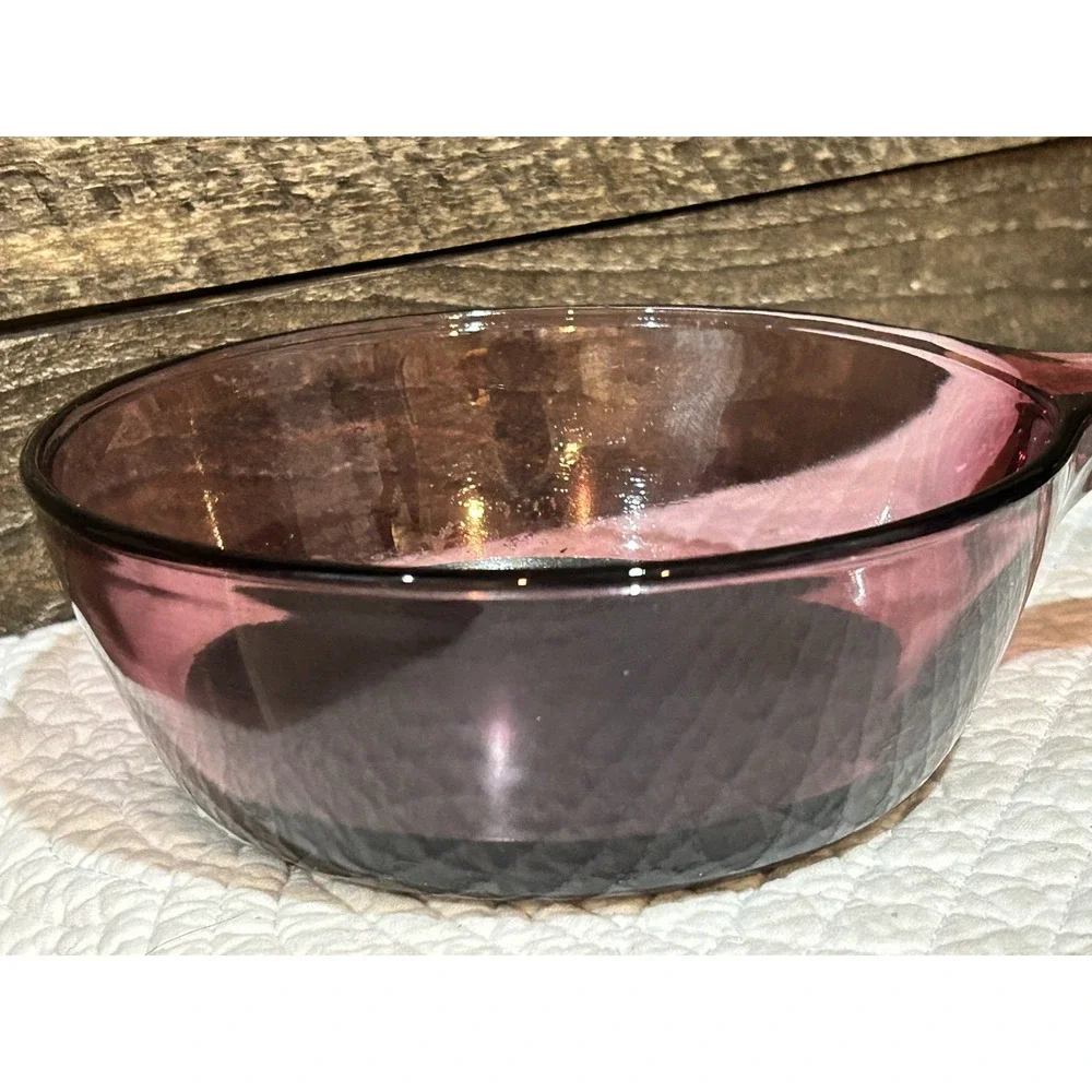 Vtg Corning Ware Visions Cranberry Glass 0.5 L Sauce Pan W/Teflon Coating USA